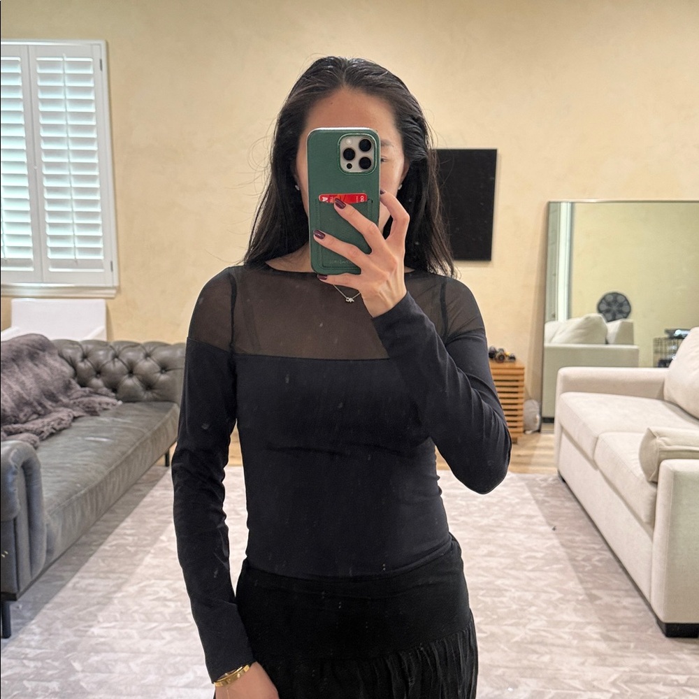 Set of 2 tops: Abercrombie & Fitch Black Sheer Bodysuit and H&M Leopard print
